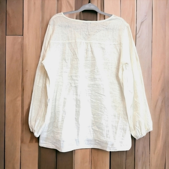 Ivory Linen Boho MYSTIC BLUE Pullover Blouse Size 16 - Picture 2 of 9
